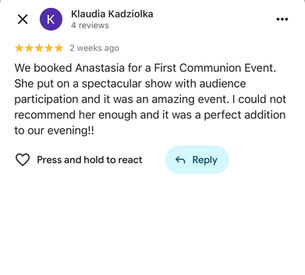 Happy client review for kids entertainment Chicago suburbs