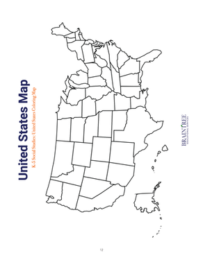 “Outline map of the United States showing all 50 states with borders, designed as a coloring map for students. Title reads ‘United States Map – K–5 Social Studies: United States Coloring Map’ from Braintree Educational Services.”