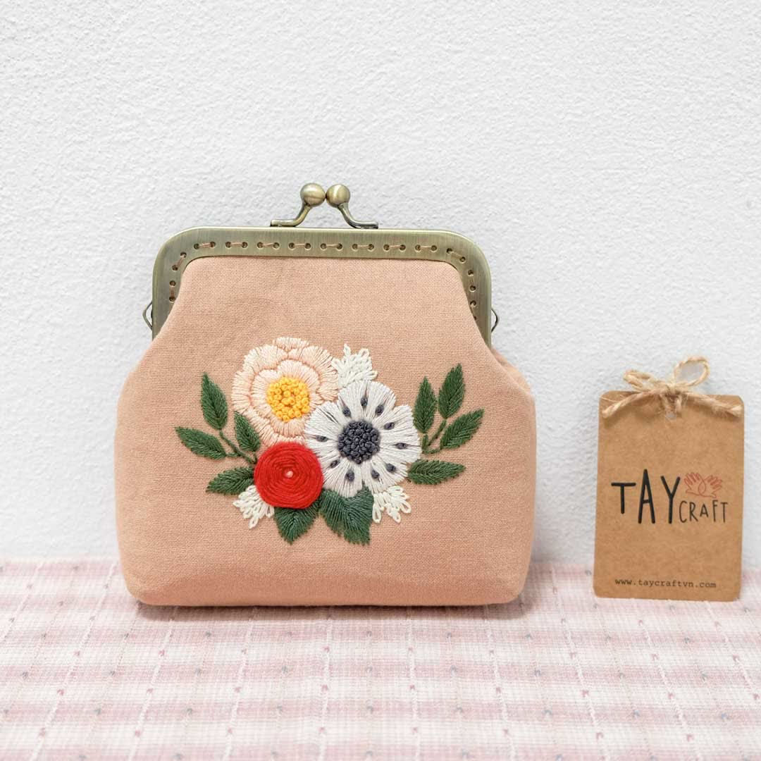 Túi mini miệng vuông thêu tay thủ công | TC49-03