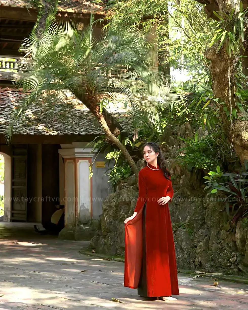 Hình thu nhỏ: Áo dài Nhung The Đỏ Cam Gạch | AD25