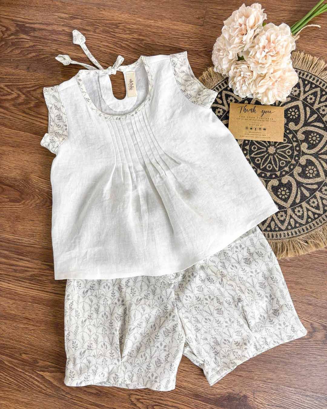 Bộ quần áo linen cộc tay dành cho bé gái
