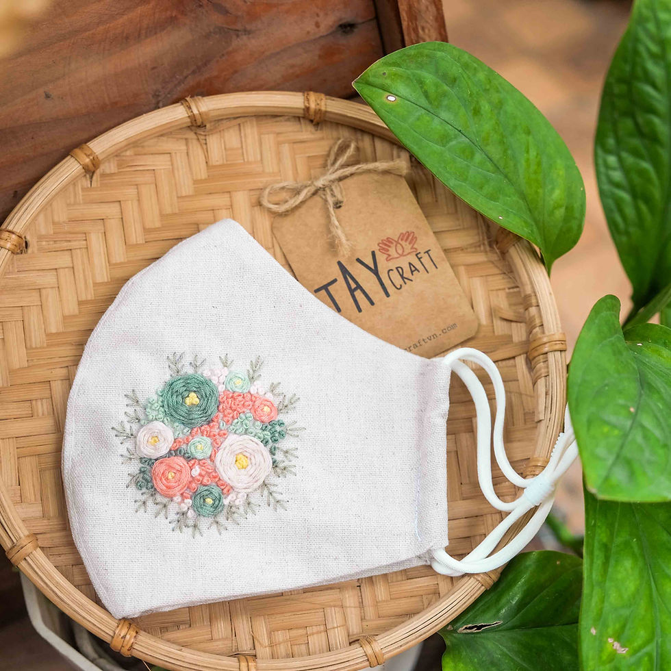Hình thu nhỏ: Khẩu trang Linen họa tiết thêu tay hình hoa lá mùa xuân