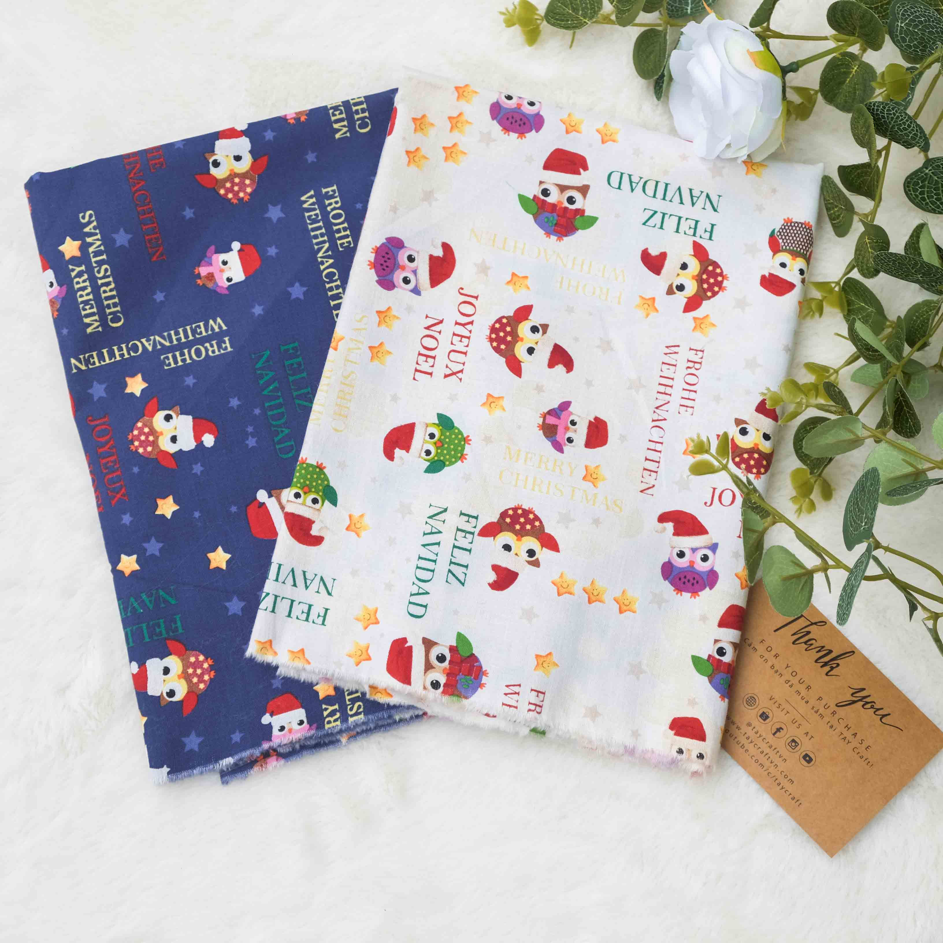 Vải cotton thô lụa Hàn Quốc hàng xuất dư họa tiết Noel