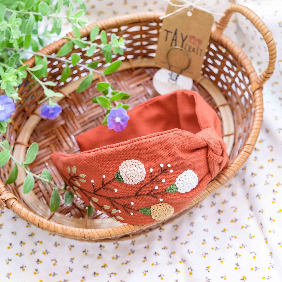 Hình thu nhỏ: Bờm tóc linen kiểu dáng thắt nơ thêu tay thủ công