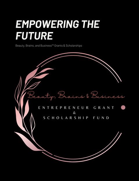 Intenovate's Beauty, Brains & Business Entrepreneur Grant and Scholarship Fund announcement with purple floral design.