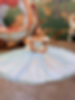 Nephi's daughter sitting in front of a carriage wearing a Cinderella dress fit for the ball.