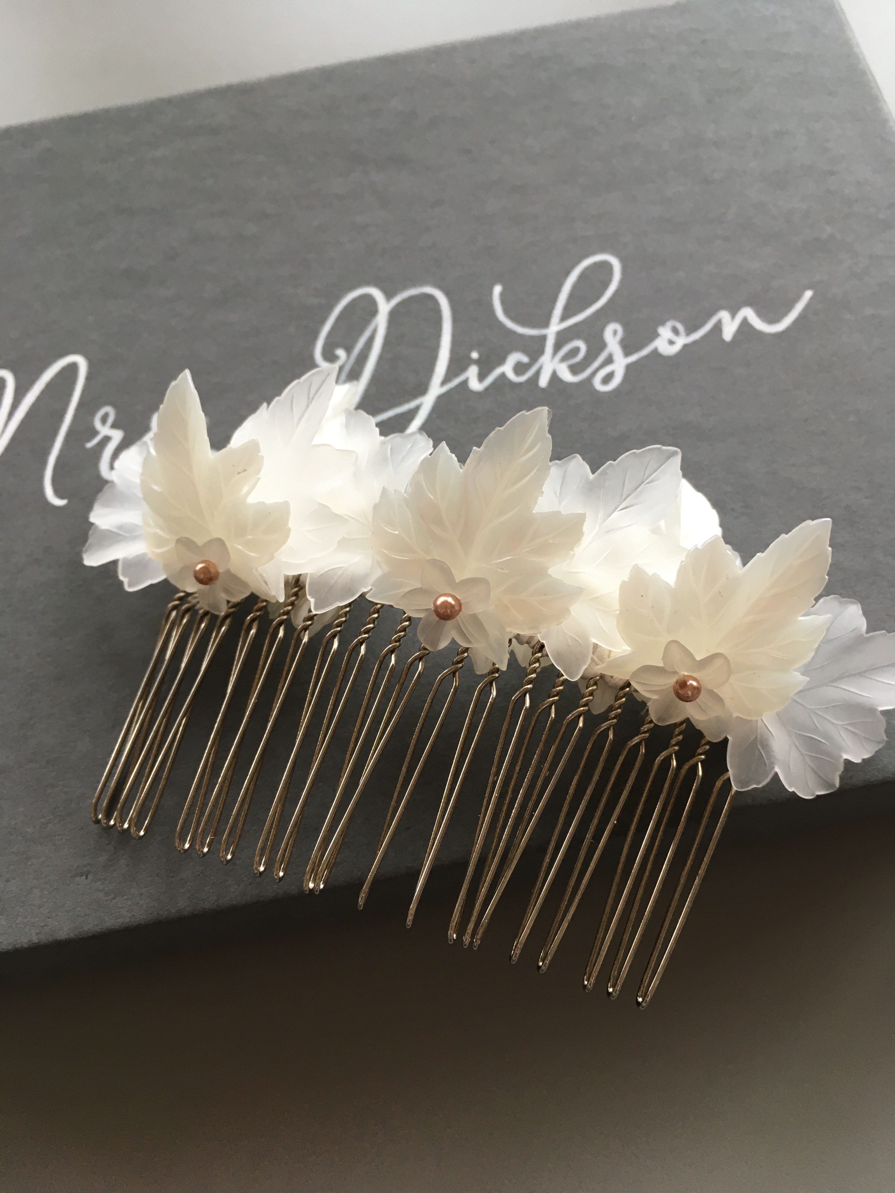 Opaque and Pearlised Leaf and flower Bridal or Bridesmaid Comb