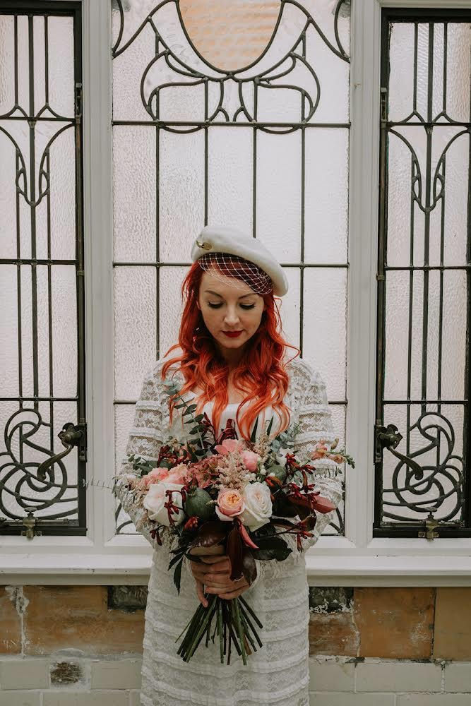 Thumbnail: Ivory bridal beret with birdcage veil