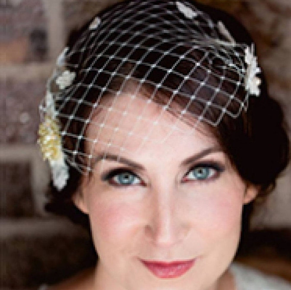 Thumbnail: Vintage Pearl Brooch Headpiece Birdcage Wedding Veil