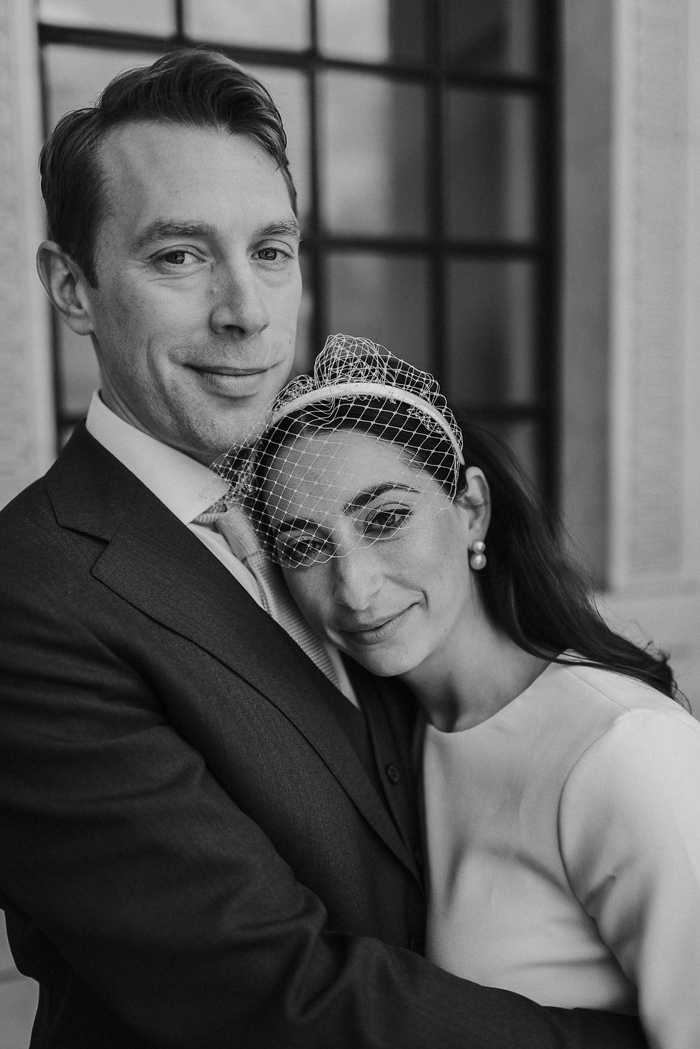 Thumbnail: Short Birdcage Wedding Veil Headband In  Ivory, Blush or Black