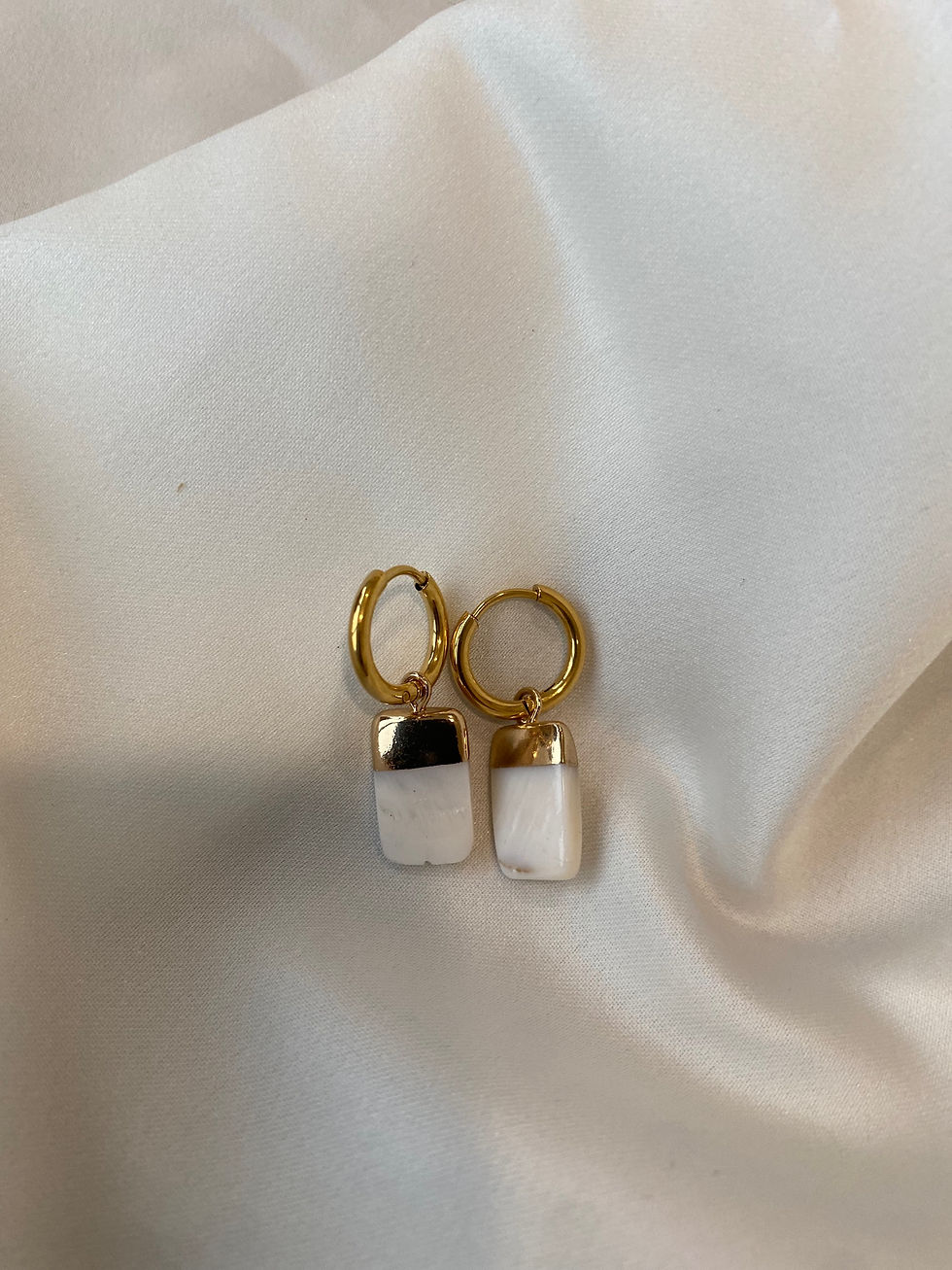 Thumbnail: Luxury Mother of Pearl Gold Huggie Hoop Earrings
