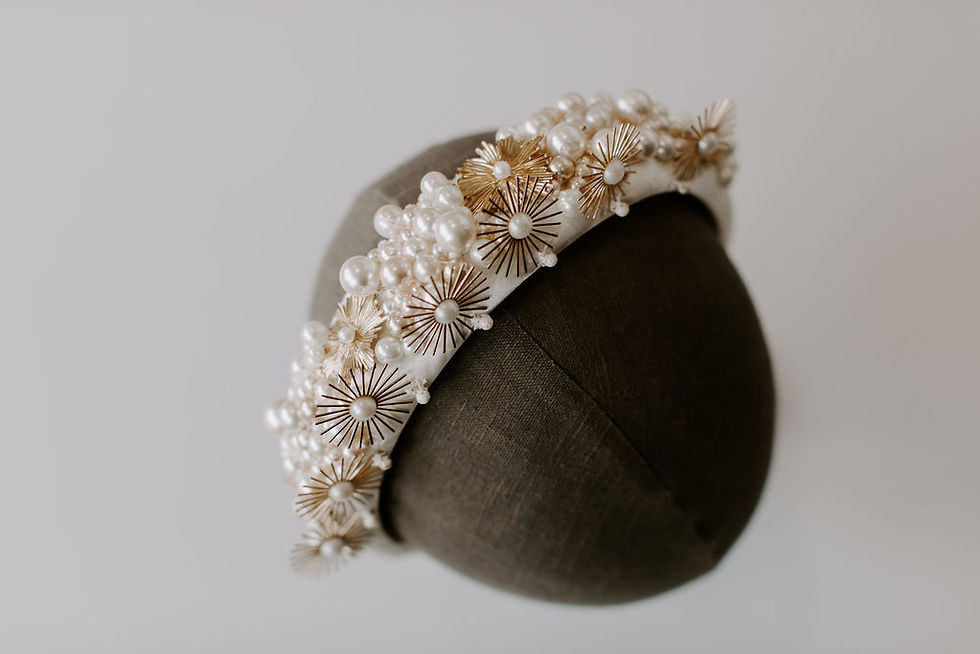 Thumbnail: Statement Golden Sunburst and Pearl Bridal Headband