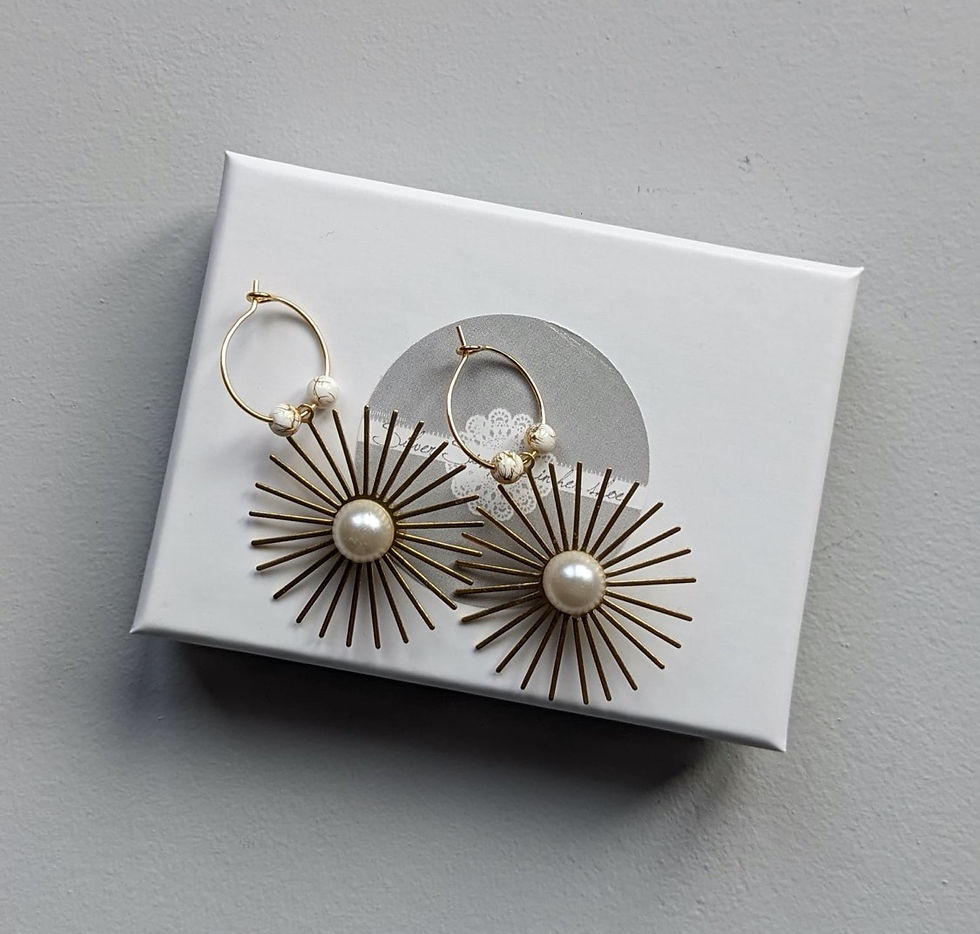 Thumbnail: golden Sunburst and Pearl Gold Plated Hoop Earrings