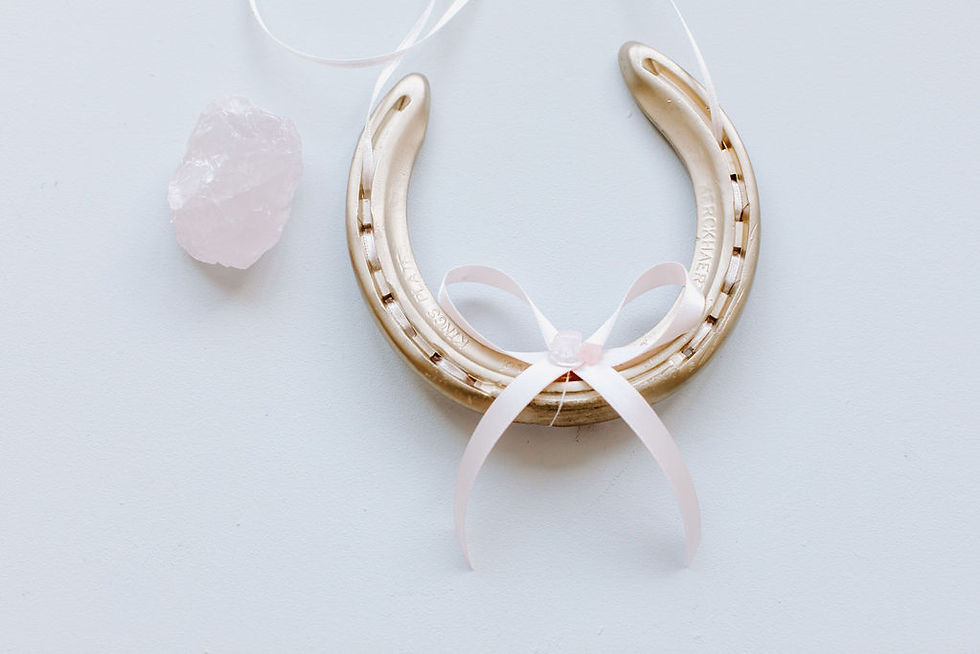 Thumbnail: Personalised Letterbox friendly Rose Quartz Moonstone Crystal Lucky Horseshoe We