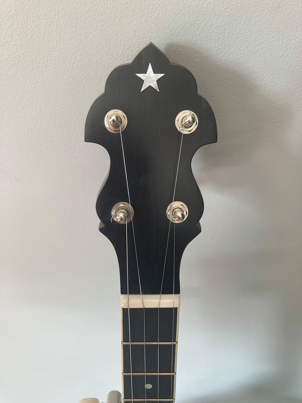 Thumbnail: SOLD: Original McLeod Banjo, Short Scale, Open Back, Maple Neck, Walnut Pot