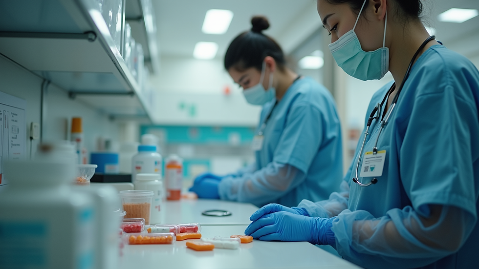 Eye-level view of a nurse preparing medication in a hospital setting