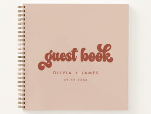 Big Deals! Earthy Boho Terracotta Pink Wedding Guest Book