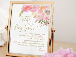 Hot Review! Floral Pink Gold Calligraphy Ring Game Sign