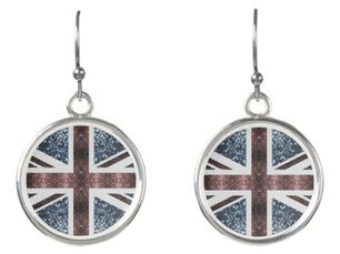 Top 5! Rustic UK flag red blue sparkles glitters Earrings