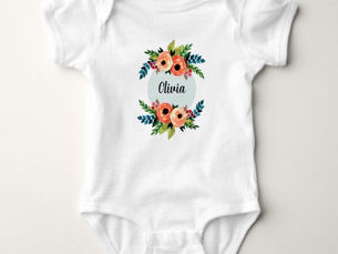 Best Price! Girls Cute Floral Watercolor Flowers & Name Baby Bodysuit