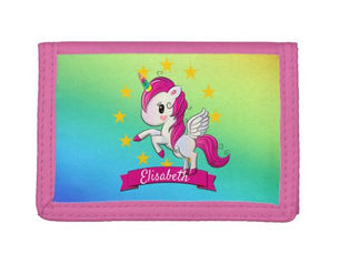 Top 10! Cute Colorful Magical Unicorn Rainbow Kids Name Trifold Wallet