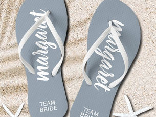 Best Price! Dusty Blue and White Personalized Team Bride Flip Flops