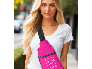 Review Business Name and Logo on Pink Sling Bag