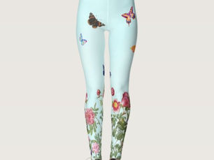 Big Deals! Rose Garden with Butterflies on Blue Background Leggings