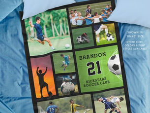 Hot Deals! Personalized Soccer Football Photo Collage Fleece Blanket