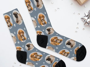 Top 5! Custom Dog 2 Photo Slate Paw Print Socks