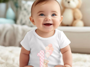 Top 10! Bear baby pink balloon infant first birthday  baby bodysuit