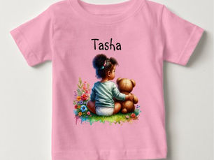 Review Baby Girl and her Teddy Bear | Personalized Baby T-Shirt
