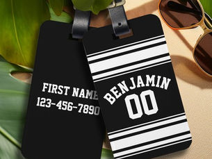 Best Price! Sports Jersey Black and White Stripes Name Number Luggage Tag