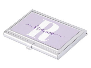 Hot Deals! Pale Purple Script Name Bold Monogram Business Card Case