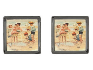 Top 10! Vintage Antique Beach Boy Girl Children Fine Art Gunmetal Finish Cufflinks
