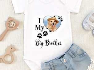 Best Deals! I Love My Big Brother Dog Lover Custom Pet Photo Baby Bodysuit
