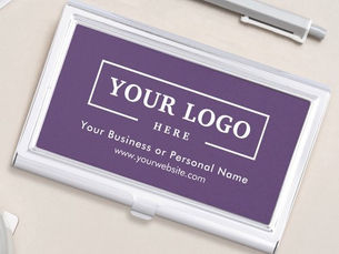 Best Deals! Custom Business Logo Branded Corporate Purple Business Card Case