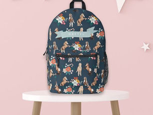 Top 5! Floral Horse/Pony Pattern Navy Blue Girl Printed Backpack