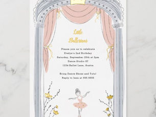 Top 5! Center Stage Ballet Kids Birthday Party Gold Foil Invitation