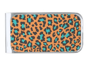 Top 10! Leopard Print Orange, Black, Aqua Silver Finish Money Clip
