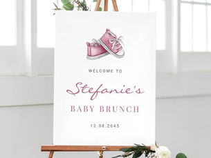Top 10! Watercolor Pink Baby Shoes It's a Girl Baby Brunch Poster