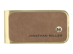 Best Deals! Modern Brown Leather Luxury Gold Monogram Gold Finish Money Clip