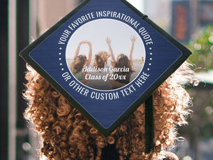 Top 5! Any Inspirational Quote Photo Brushed Navy & White Graduation Cap Topper