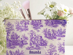 Best Deals! Vintage floral purple toile de jouy monogram accessory pouch