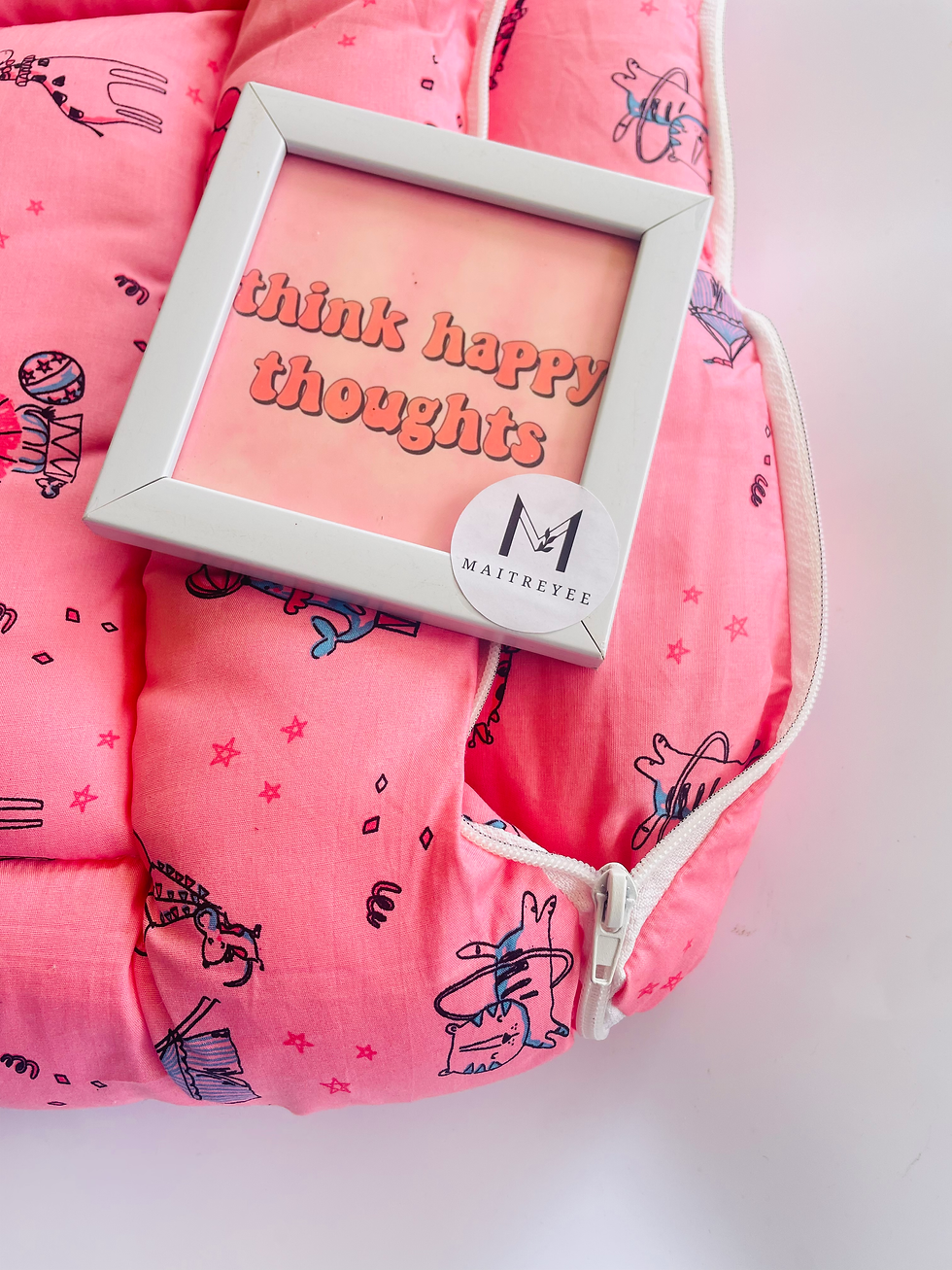 Thumbnail: Baby Carry Woven Cotton Comfort Bed with Poly Filling (0-6 M)- Pink Safari