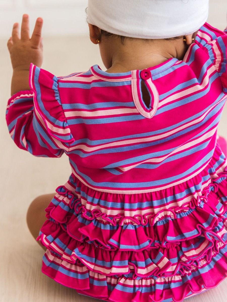 Thumbnail: Knit Long Sleeve Flutter Bubble Romper - Very Berry 