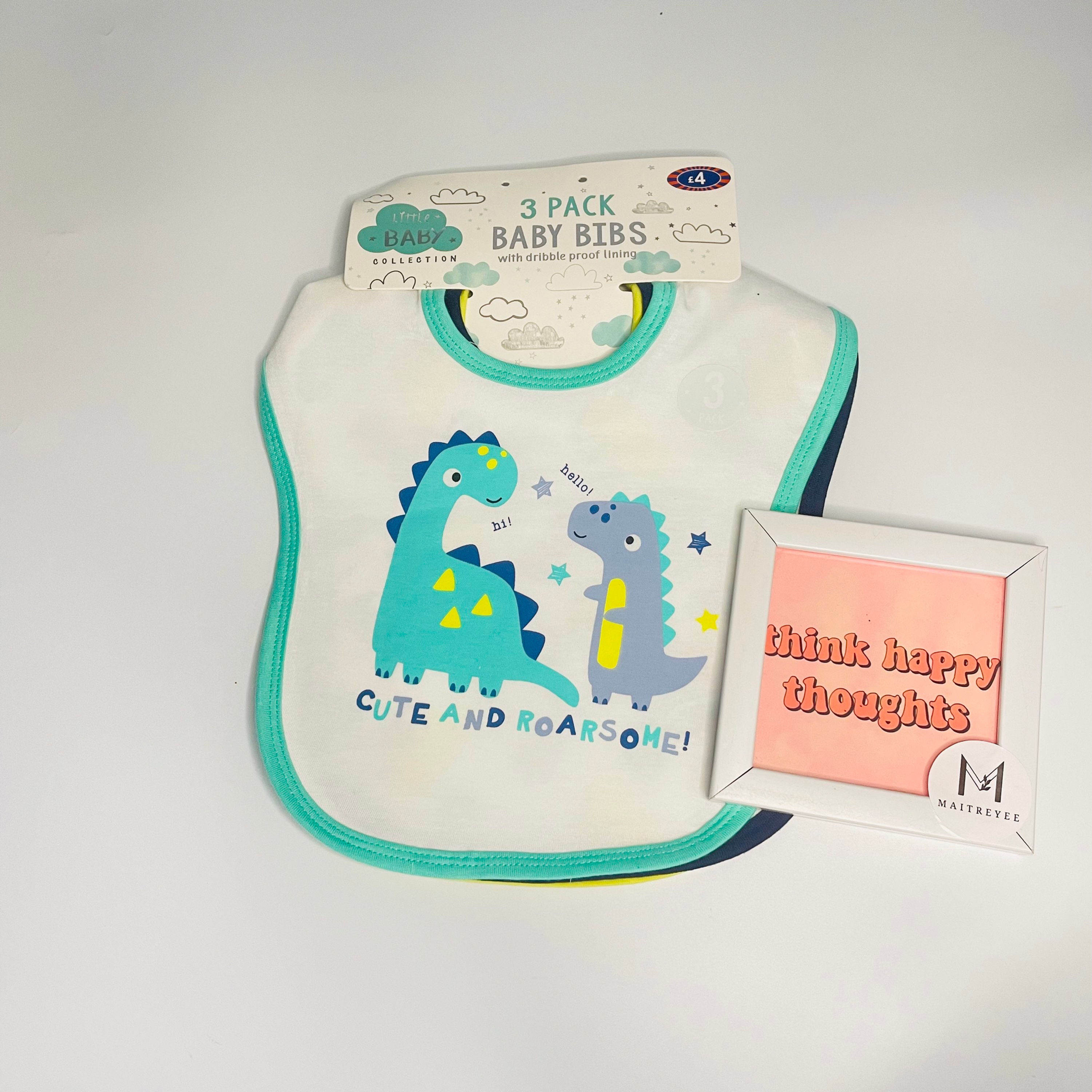 3-Pack Waterproof Baby Bib with Velcro Snap Set One Size- Dinos