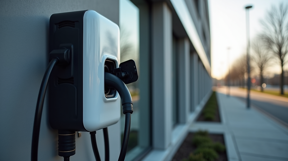 Close-up view of an EV charger being installed on a commercial building exterior