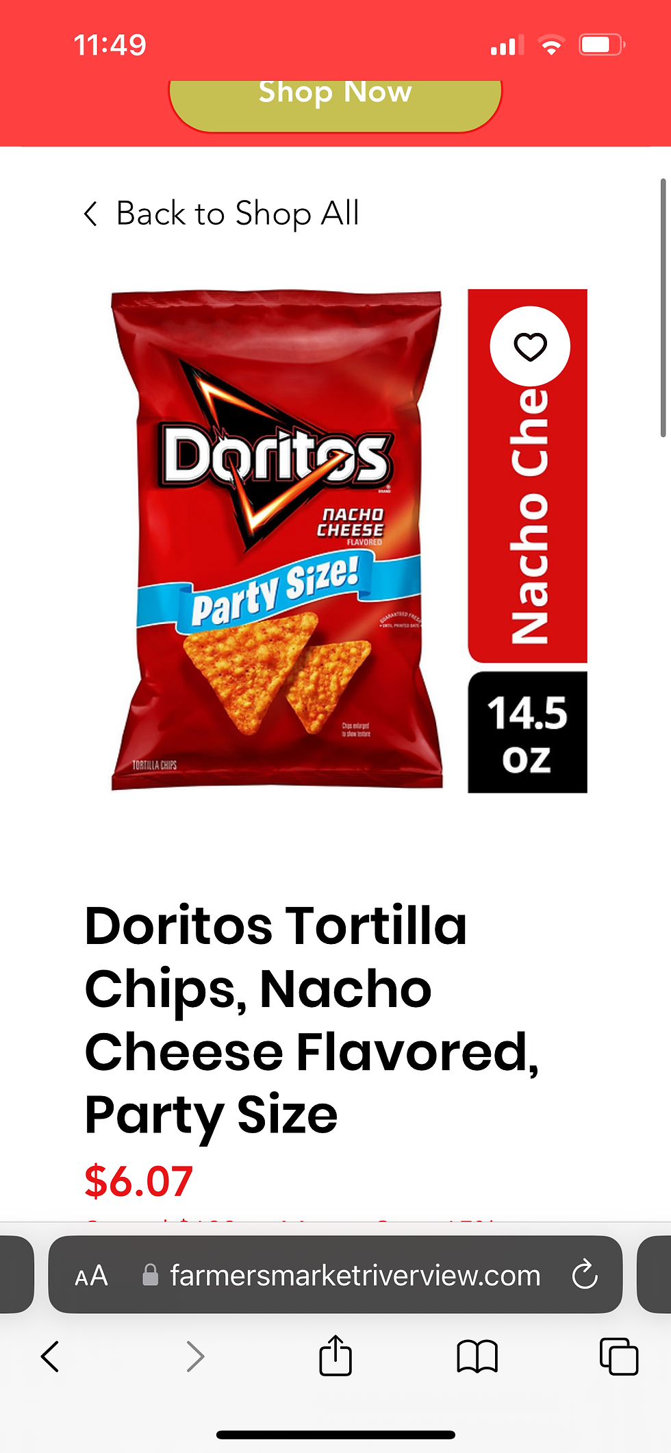 $6.07 Doritos Tortilla Chips, Nacho Cheese Flavored, Party Size