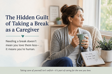 Caregiver taking a quiet break at home while coping with caregiver guilt and the emotional demands of caregiving.